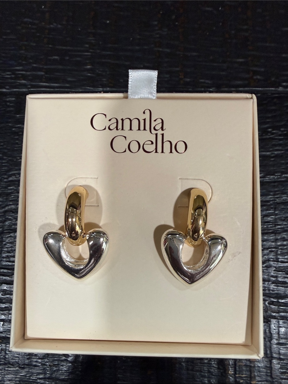 Camila Coelho Gold Hoop with Silver Heart Drop Earrings